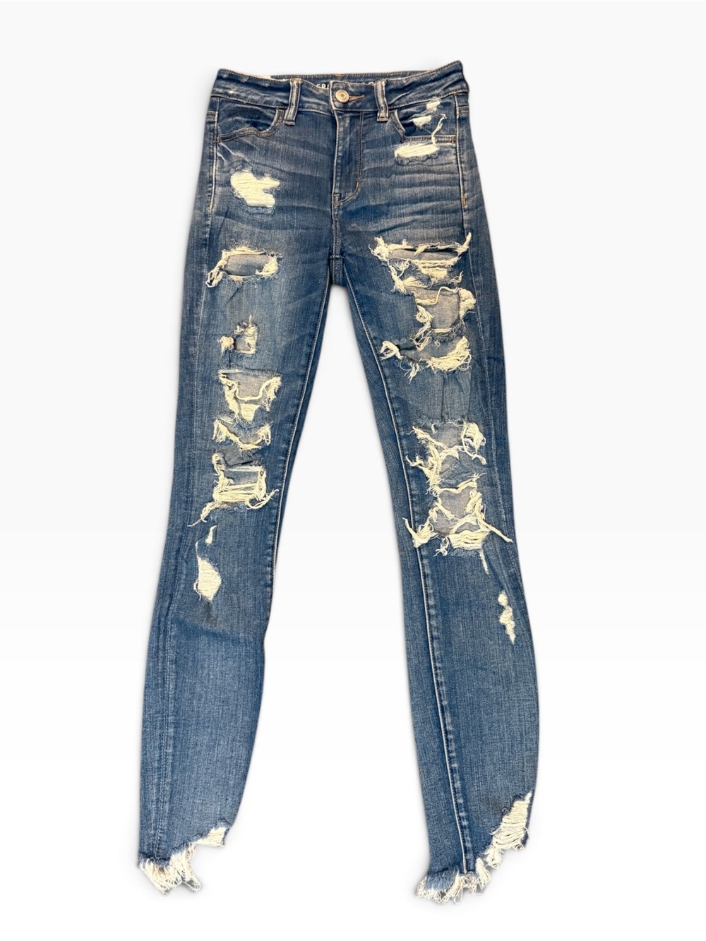 American Eagle Outfitters Distressed Dark Blue Skinny Jeans Jeggings Size 4